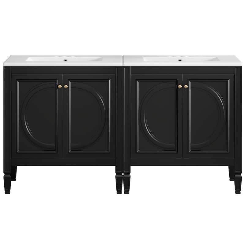 60" Bathroom Vanity with Double Sink Combo Set, Ceramic Sink, Soft Close Doors with Shelf, Storage Drawer