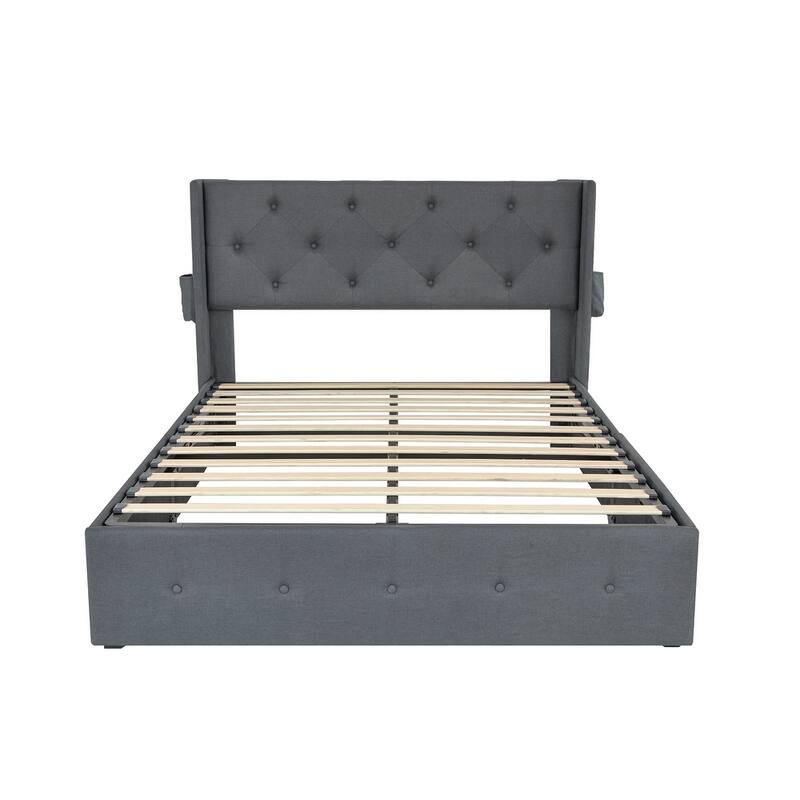 Modern Wingback Platform Bed with Gas Lift Storage