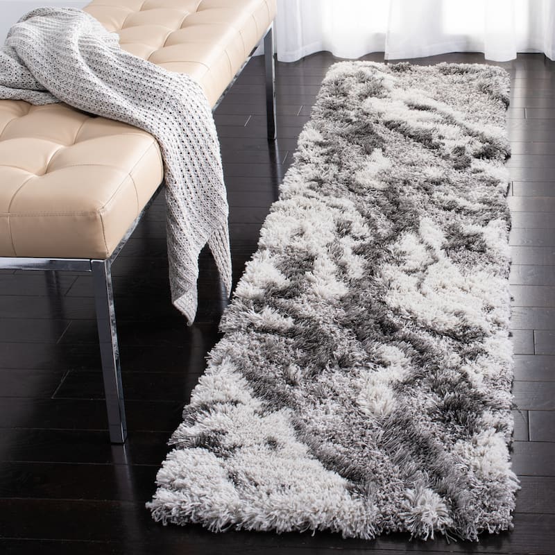 SAFAVIEH Horizon Shag Mukades 2.6-inch Thick Rug - 2' x 13' Runner - Grey/Ivory