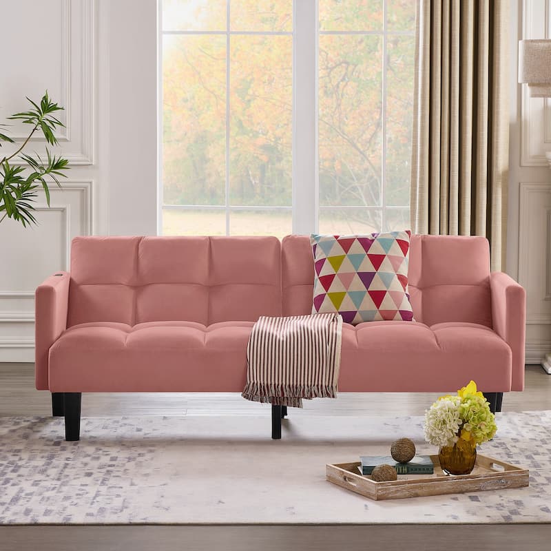 Futon Couch Convertible Folding Sofa Bed Couch for Apartment - Pink