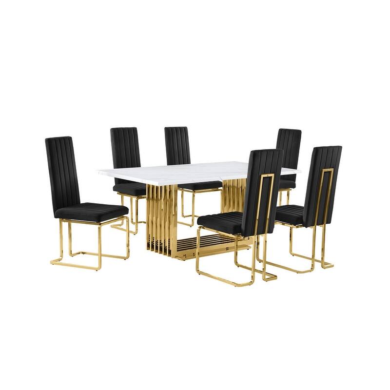 Best Quality Furniture D310/1-SC340-7 Dining Set with 68" White Marble Top