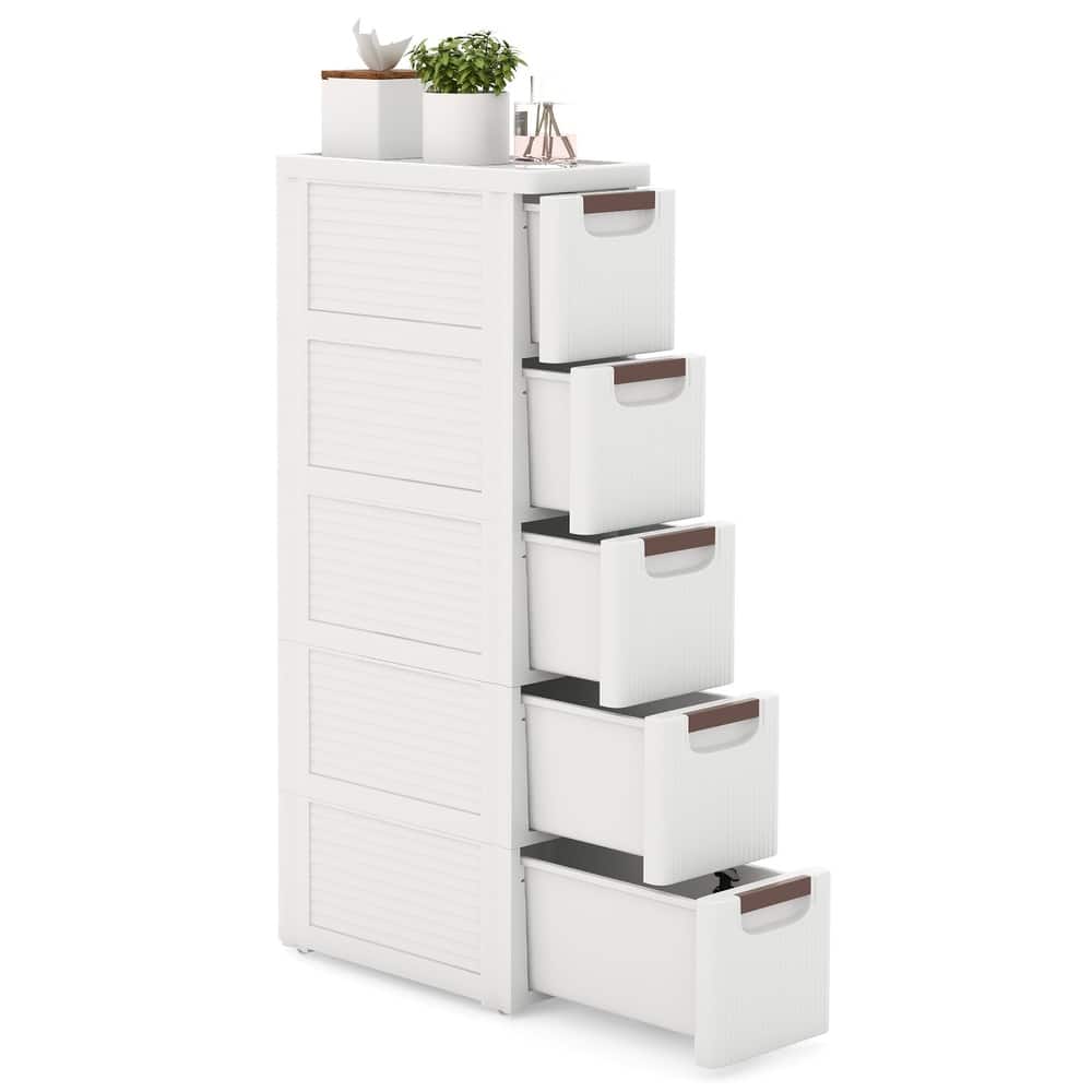 Gymax 5-Drawer Narrow Rolling Storage Cabinet w/ Pull Handles Built-in
