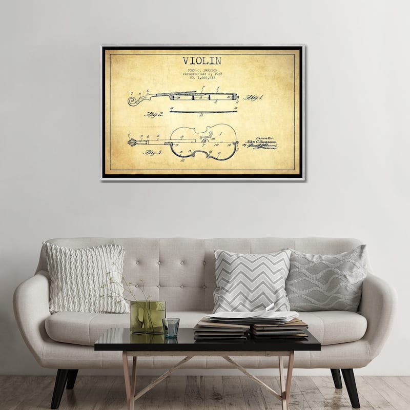 iCanvas "Violin Vintage Patent Blueprint" by Aged Pixel Framed