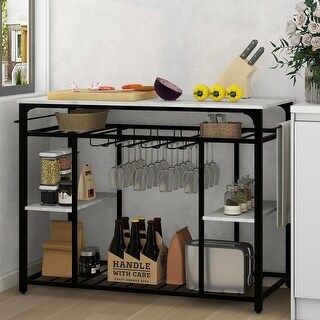 Marble White Dining Room Kitchen Island with Glass Racks - Bed Bath ...