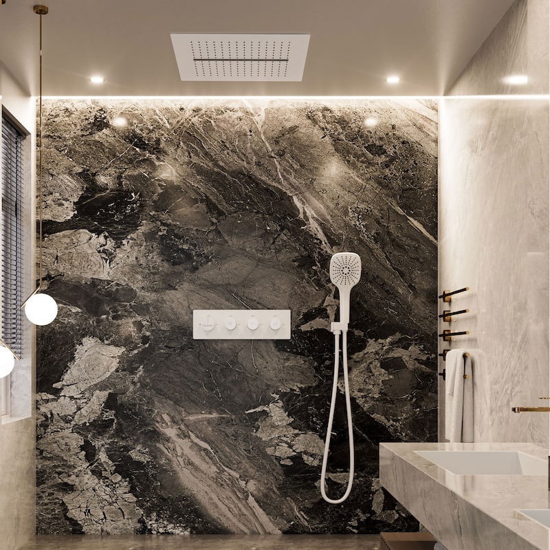 Luxury Thermostatic Shower System 5-Spray Patterns 16" Ceiling Mount Fixed and Handheld Shower Head - 15.7" x 15.7"