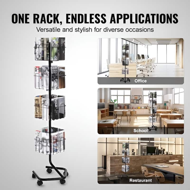 Rotating Brochure Display Rack, 4-Tier 32-Pocket Literature Stand - 16.14 x 14.96 x 61 in