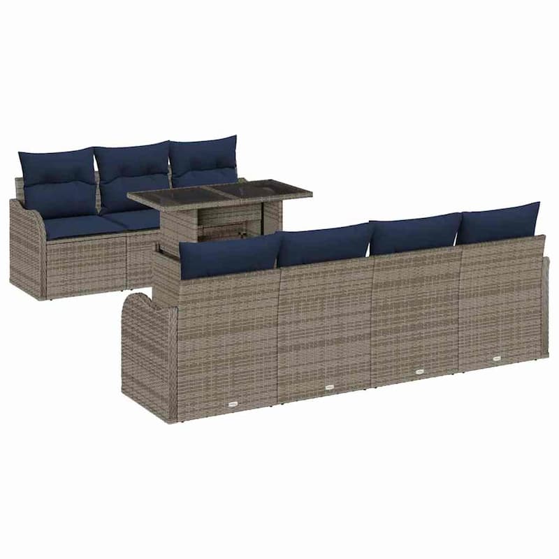 vidaXL 8 Garden Sofa Set with Cushions Black/Brown/Grey Poly Rattan - 90.9 x 24.4 x 27.2