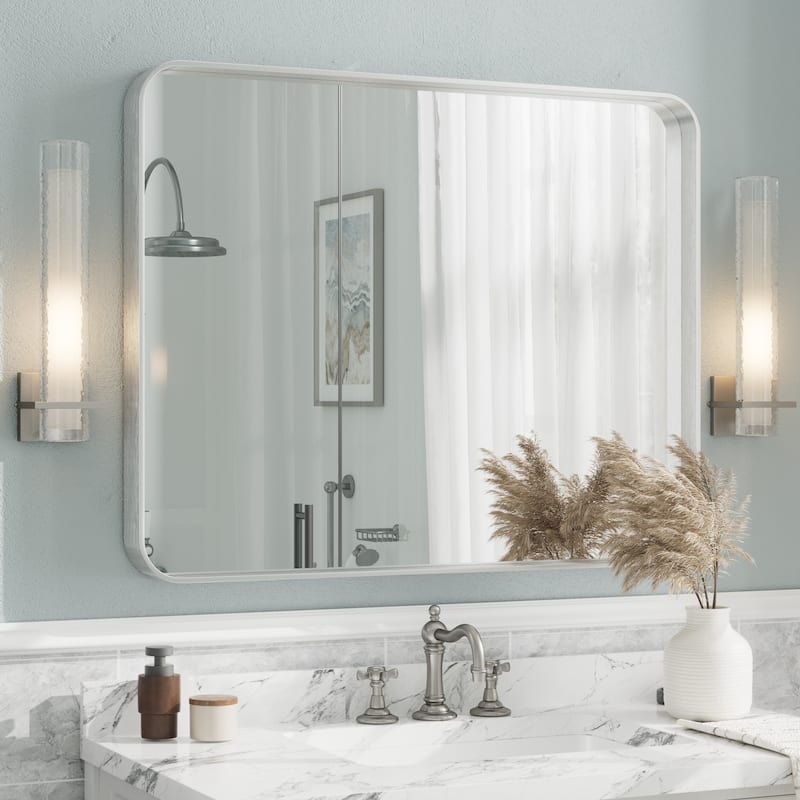 Aluminum Alloy Framed French Cleat Mounted Tempered Glass Wall Vanity Mirror - 40" x 32" - Silver