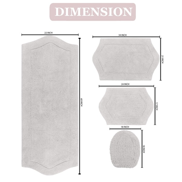 dimension image slide 0 of 19, Waterford Collection 100% Cotton Non-Slip Bathroom Rug, Machine Washable Bath Rug, 4 Piece Bath Mat Set with Toilet Lid Cover
