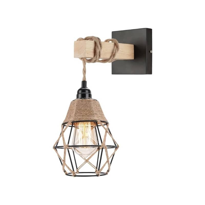 Frideko wall sconces natural wood wall lighting hemp rope, metal, wood modern wall light