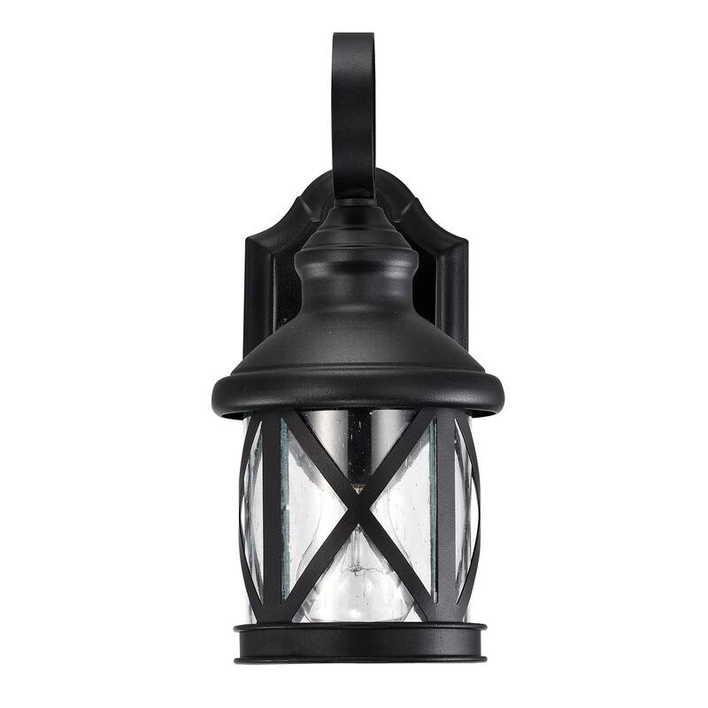 1-Bulb Black Outdoor Wall Lantern Sconce with Seeded Glass
