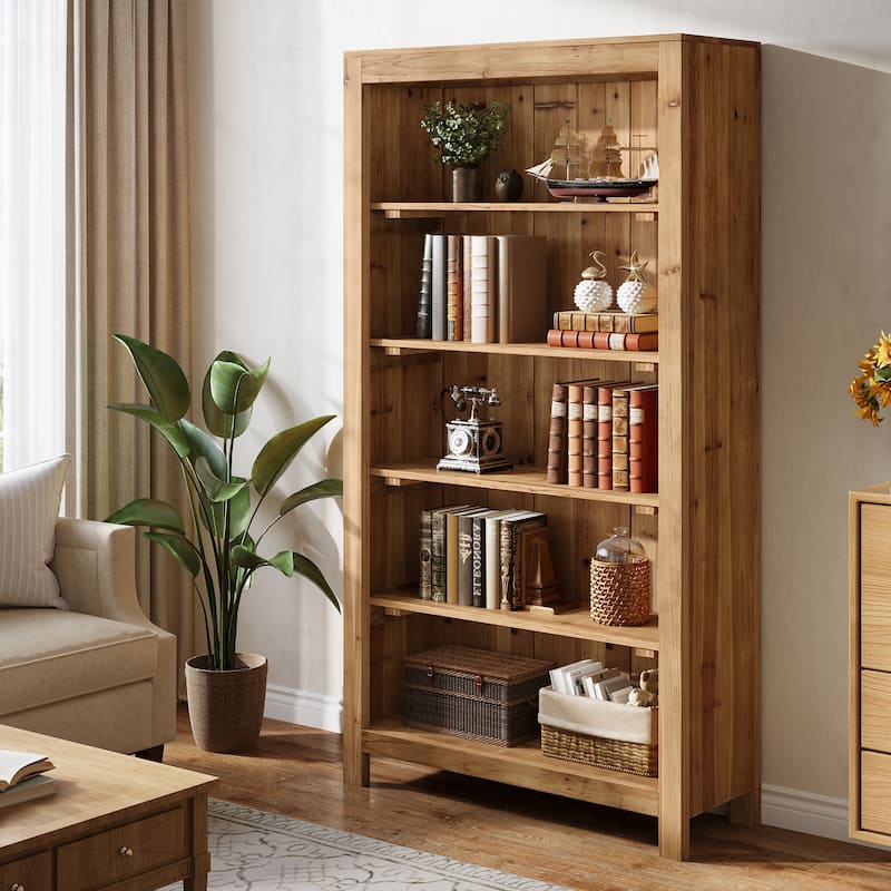 70.87" Bookcase Solid Wood Large Bookshelf Floor Standing Shelf Display Storage Shelves for Home Office, Living Room, Library