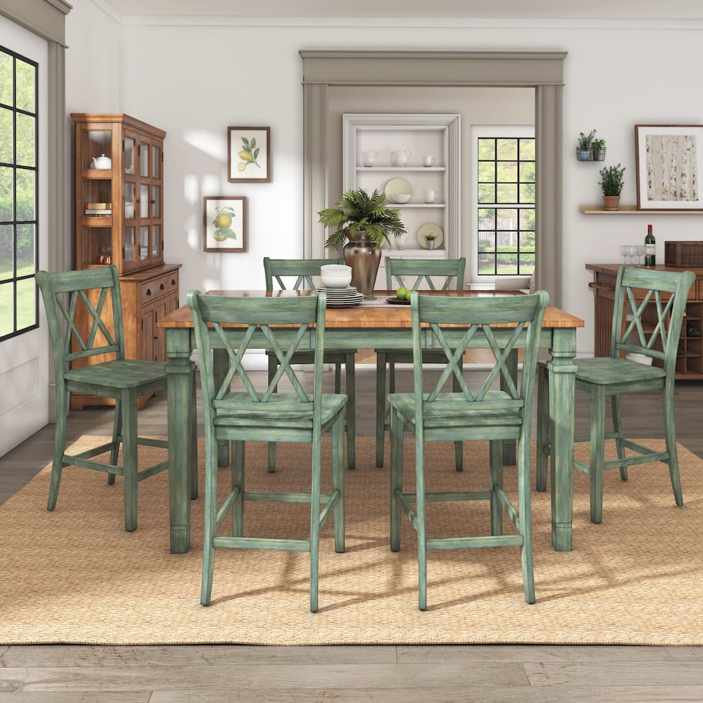Elena Antique Sage Green Extendable Counter Height Dining Set with Double X Back Chairs by iNSPIRE Q Classic