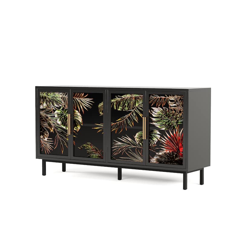 60.3" 4-Door Buffet Sideboard Cabinet, Glazed Art Storage Console