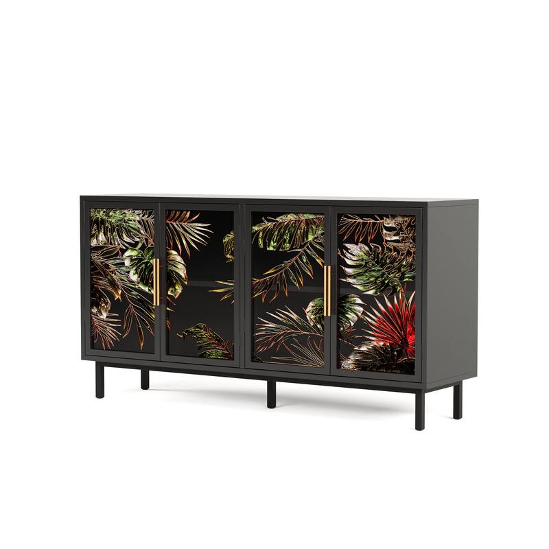 60.3" with 4 doors for Buffet Cabinets, Glazed painting art storage Cabinets, Retro control Console Table decorative Cabinets