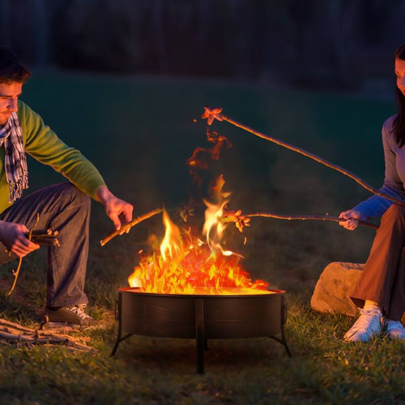 30 in Fire Pit for Outside Wood Burning with Spark Screen Cover