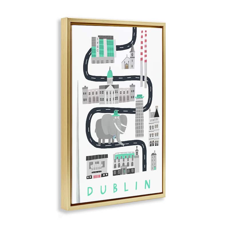 Stupell Dublin Whimsical Travel City Framed Floater Canvas Wall Art Design By Carla Daly
