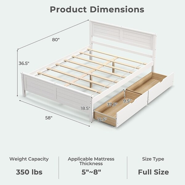 Gymax Twin/Full Size Wooden Bed Frame w/ 2 Storage Drawers & Under