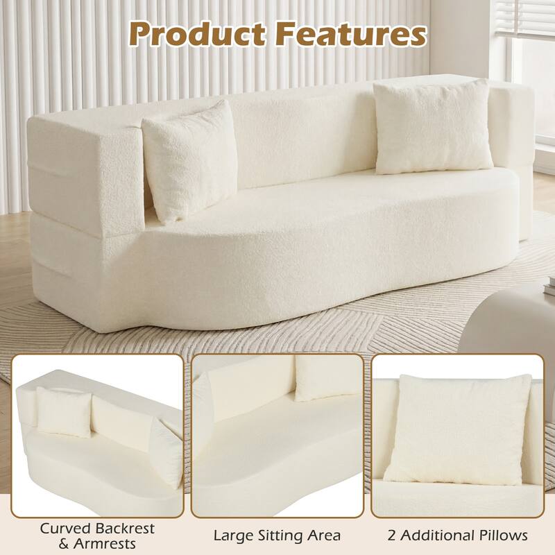 Gymax 75.5'' Folding Sofa Bed w/2 Comfortable Pillows No Assembly