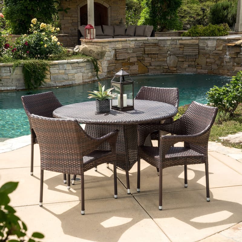 Armstrong Outdoor Multi-Brown 5-piece Dining Wicker Set by Christopher Knight Home - 5-Piece Sets