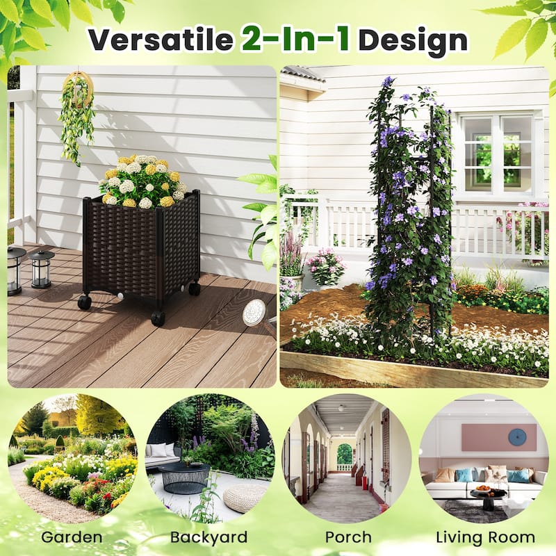 Gymax 2 PCS 87'' Tall Raised Garden Bed w/ Plant Box Lockable Wheels