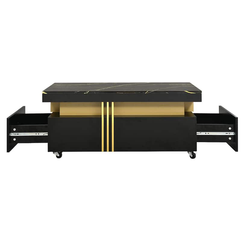 Coffee Table with Faux Marble Top Rectangle with Caster Wheels