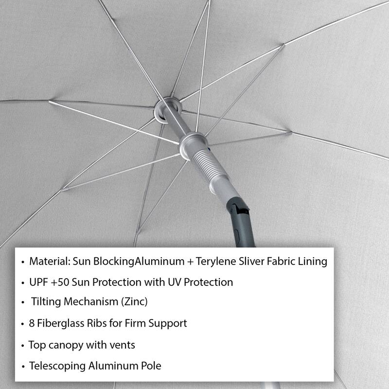 7ft Portable Beach Umbrella with 360 Degree Tilt by Pure Garden, Sand Anchor Included