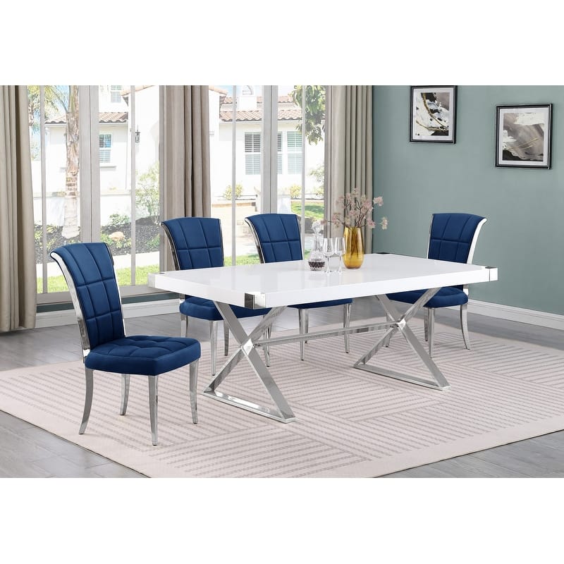 Best Quality Furniture D440/1-SC320-7 Dining Set 78" White Lacquer Wood Top