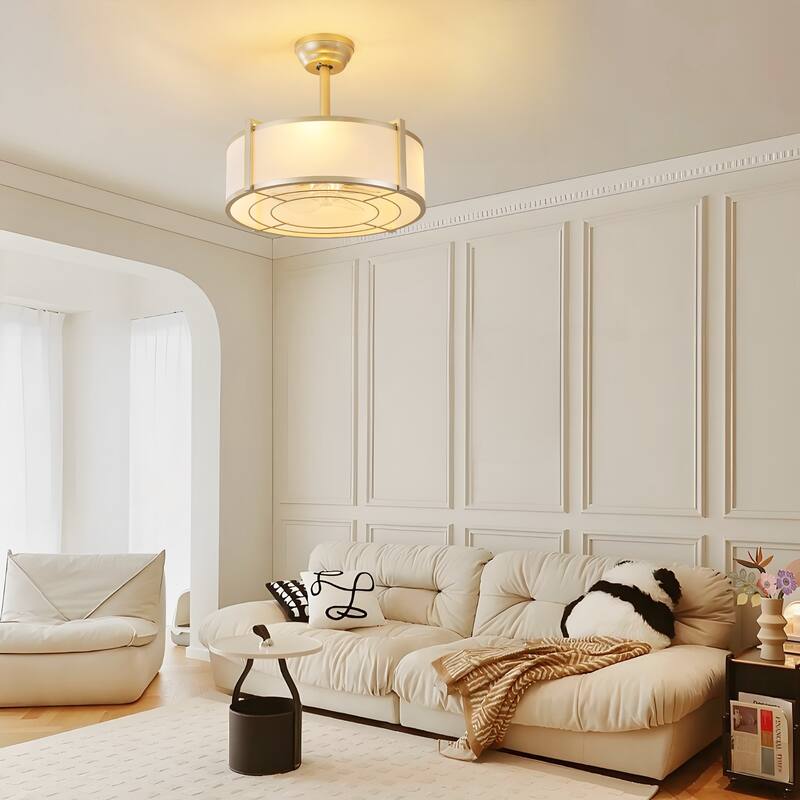 20" Modern Fabric Caged Ceiling Fan Chandelier with Remote - 4-Light