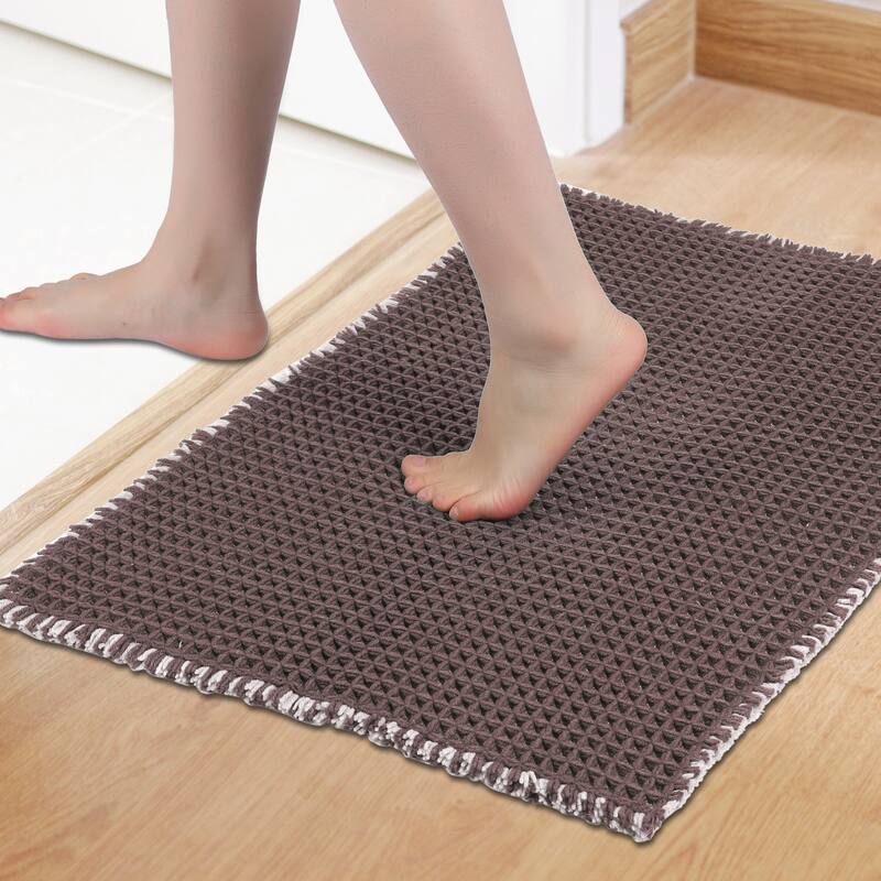 Waffle Bathroom Mat Soft Absorbent Laundry Room Thick Bath Rugs Bohemia Home Gifts - Brown - 20" x 32"