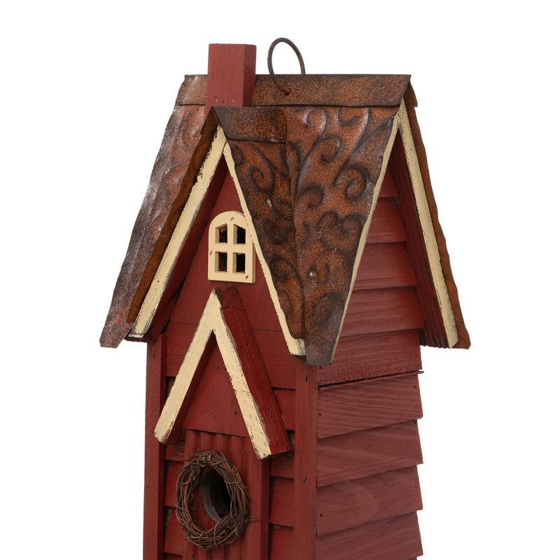 Glitzhome 12"H Retro Distressed Painted Solid Wood Cottage Birdhouse