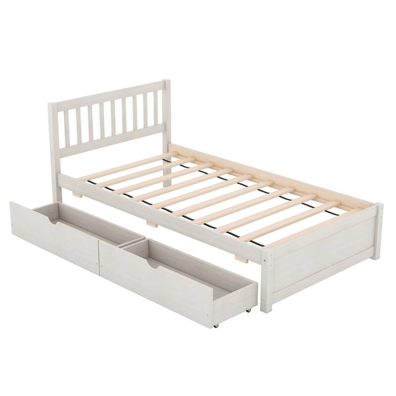 Modern Design Wooden Twin Size Platform Bed with 2 Drawers of White