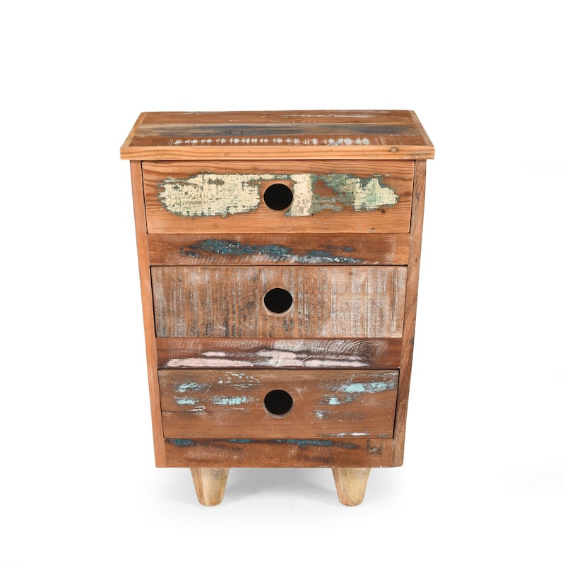 Rustic Reclaimed Wood Nightstand Fully Assembled Side Table with 3 Drawers for Bedroom Living Room