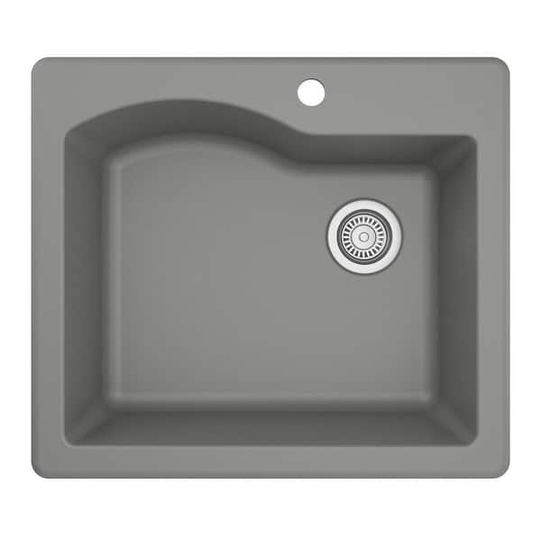 slide 2 of 48, Karran Drop-in Quartz Single Bowl Kitchen Sink Grey