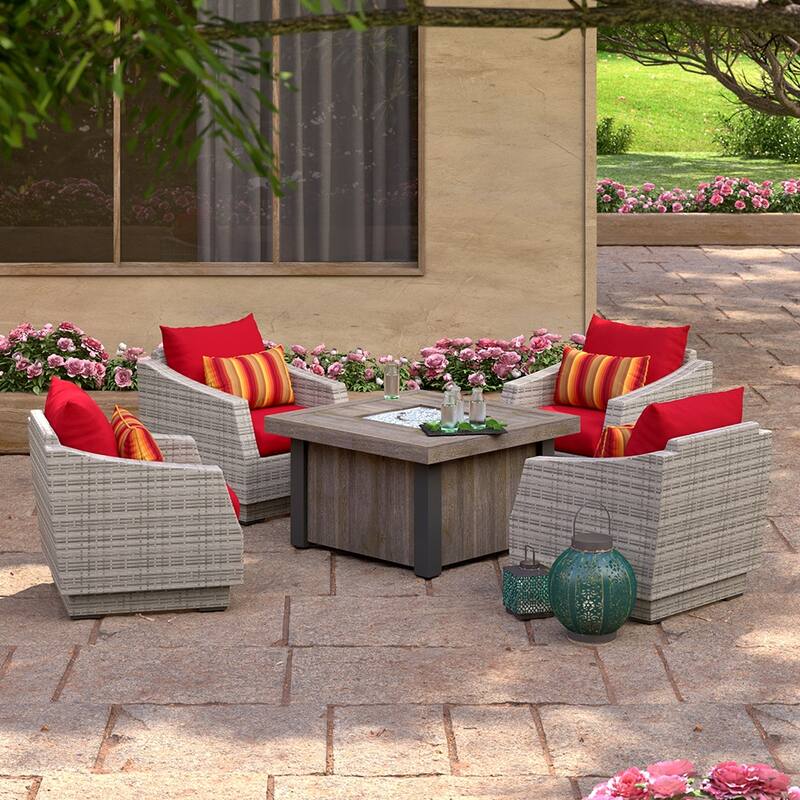 Cannes 5 Piece Sunbrella Outdoor Patio Fire Chat Set
