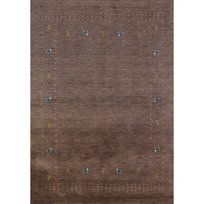 Brown Gabbeh Area Rug Hand-Knotted Oriental Tribal Wool Carpet - 5'2" x 7'6"