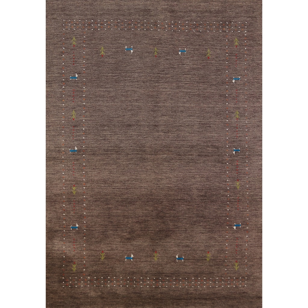 Brown Gabbeh Area Rug Hand-Knotted Oriental Tribal Wool Carpet - 5'2" x 7'6"