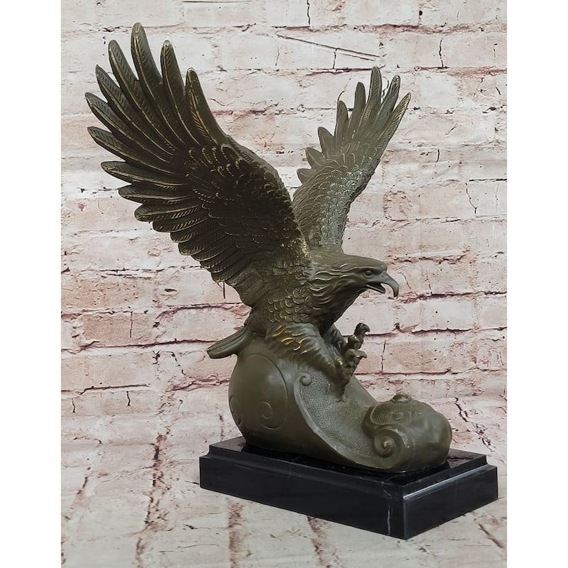 Bronze Eagle Statue Majestic Wildlife Sculpture Decor On Marble Base
