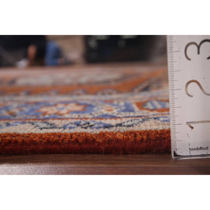 Orange Geometric Viss Indian Area Rug Hand-Knotted Wool Carpet - 4'0"x 6'3"