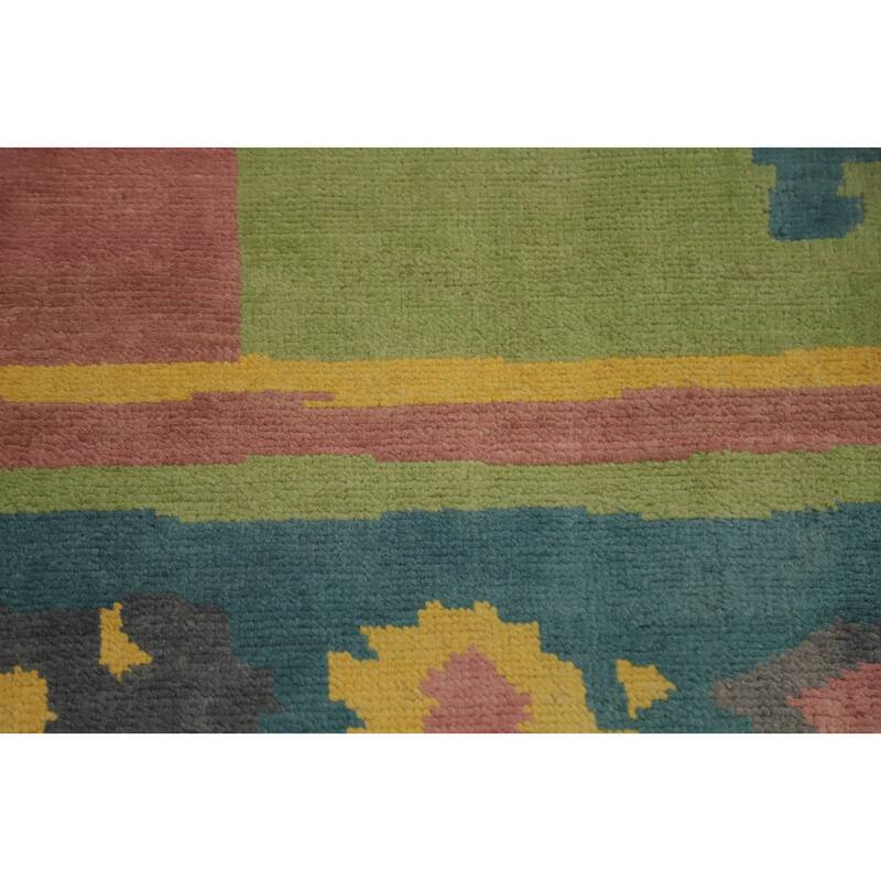 Hand Knotted Oriental 100% Wool Carpet Modern Geometric Green Gabbeh Area Rug - 9' 2'' X 5' 10''