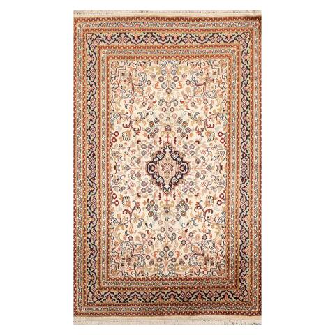 Hand Knotted 350 KPSI Ivory,Orange Persian Silk Traditional Oriental Area Rug (3x5) - 2' 7'' x 4' 1''