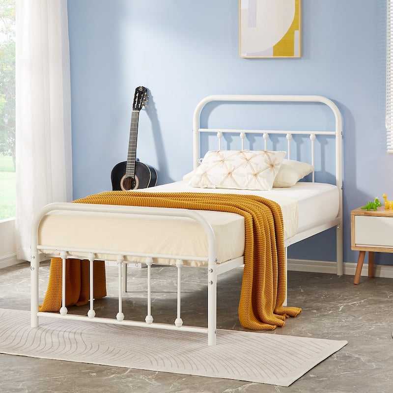 Javlergo Victorian Style Bed Frame with Arched Headboard & Footboard Twin/Full/Queen/King Size Metal Bed No Box Spring Needed