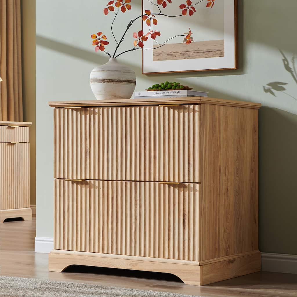 Modern Fluted 2 Drawer File Cabinet, Storage Cabinet for Home Office