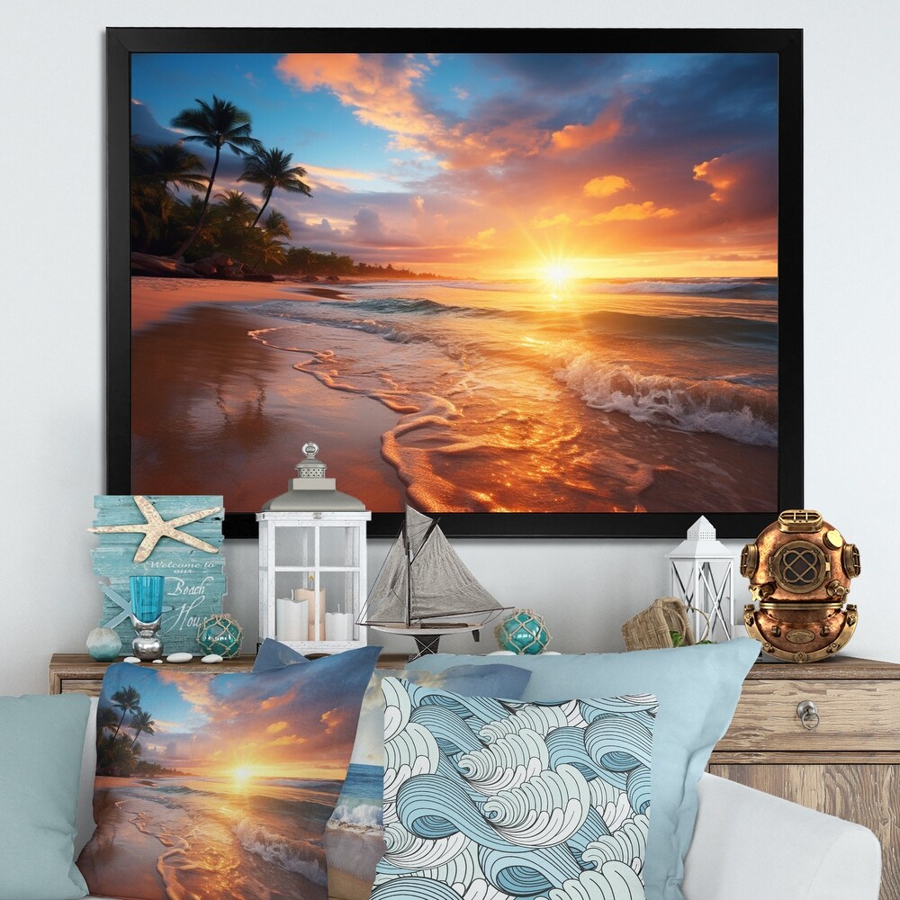 48 Square Secluded Beach Canvas Wall Art With White Shiplap Frame -  Wilford & Lee Home Accents