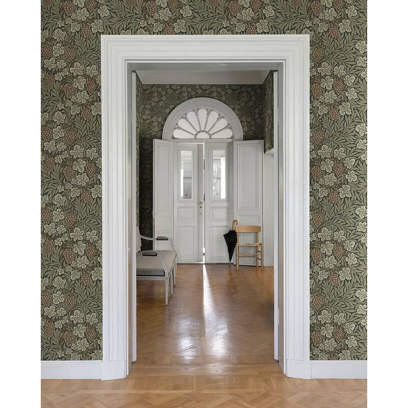 A-Street Prints Vine Dark Green Woodland Fruits Wallpaper