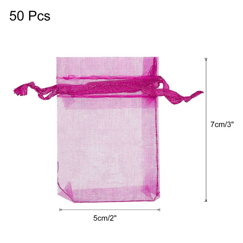 50pcs Organza Bags Drawstring Favor Pouches Sheer Mesh Bag for Wedding - Rose Red - 2 inch x 3 inch