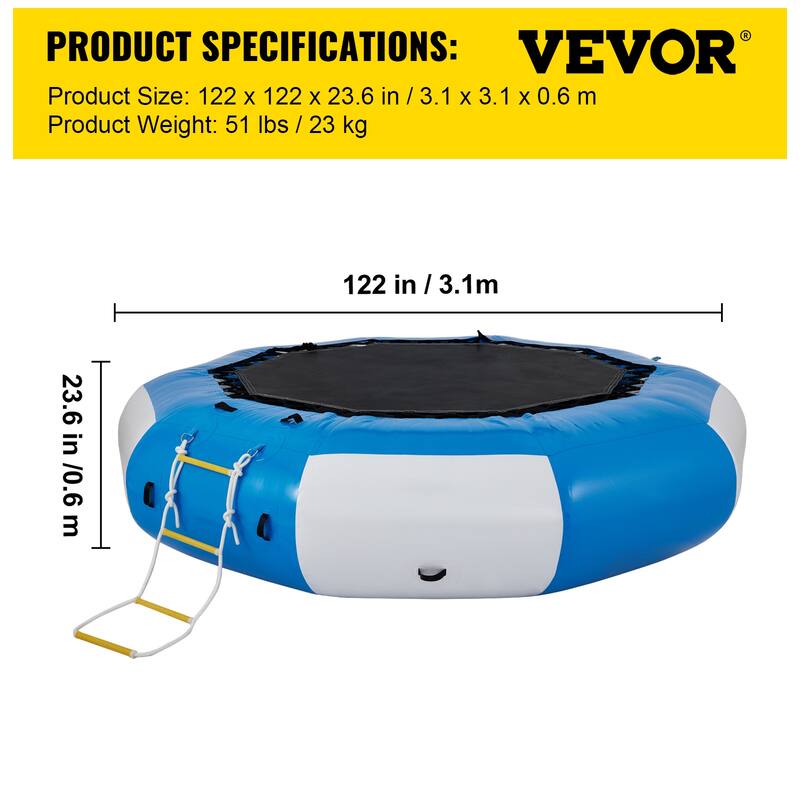 VEVOR Inflatable Water Trampoline Round Inflatable Water Bouncer with Ladder
