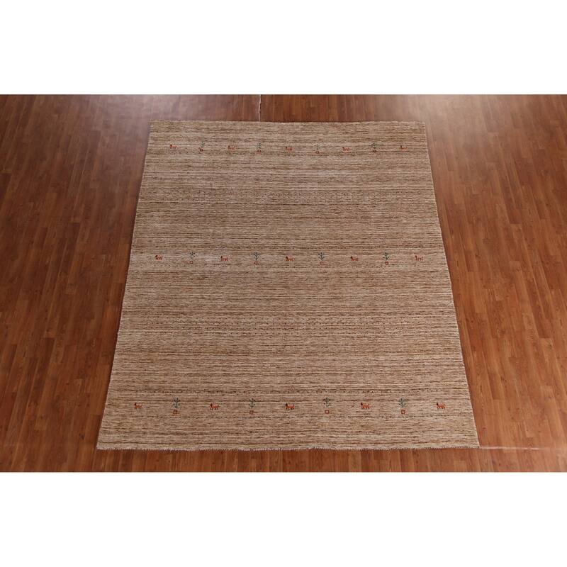 Hand Knotted Oriental 100% Wool Carpet Tribal Tribal Brown Gabbeh Area Rug - 9' 5'' X 8' 1''