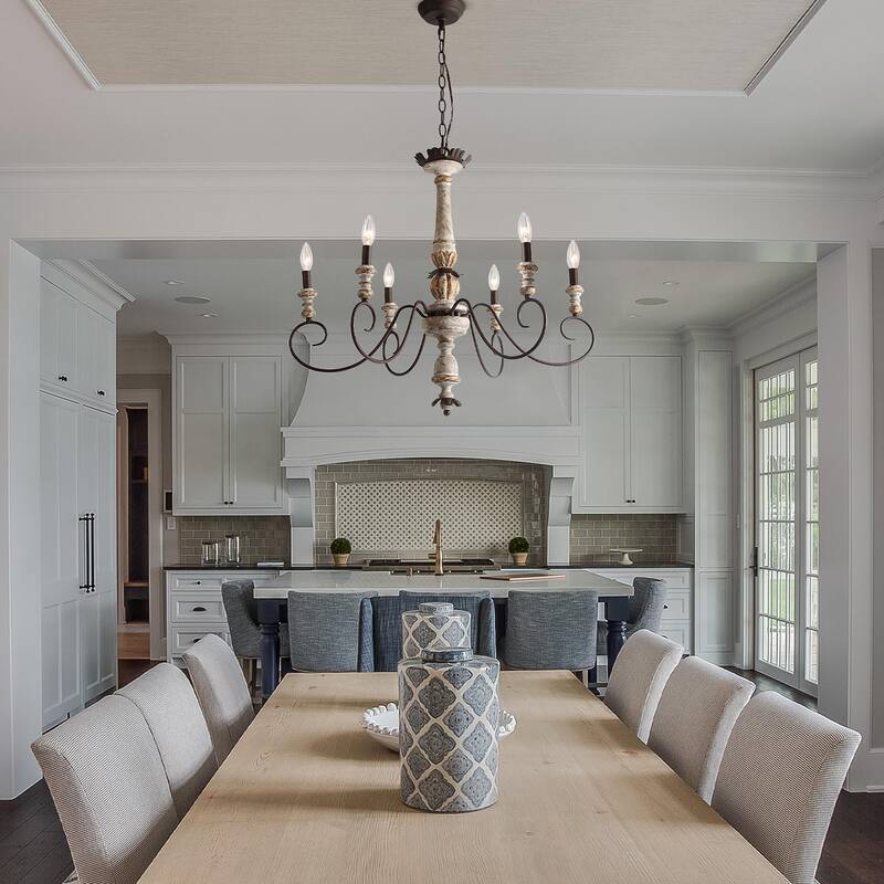 Farmhouse 6-Light Wood Chandelier French Country Light for Dining Room