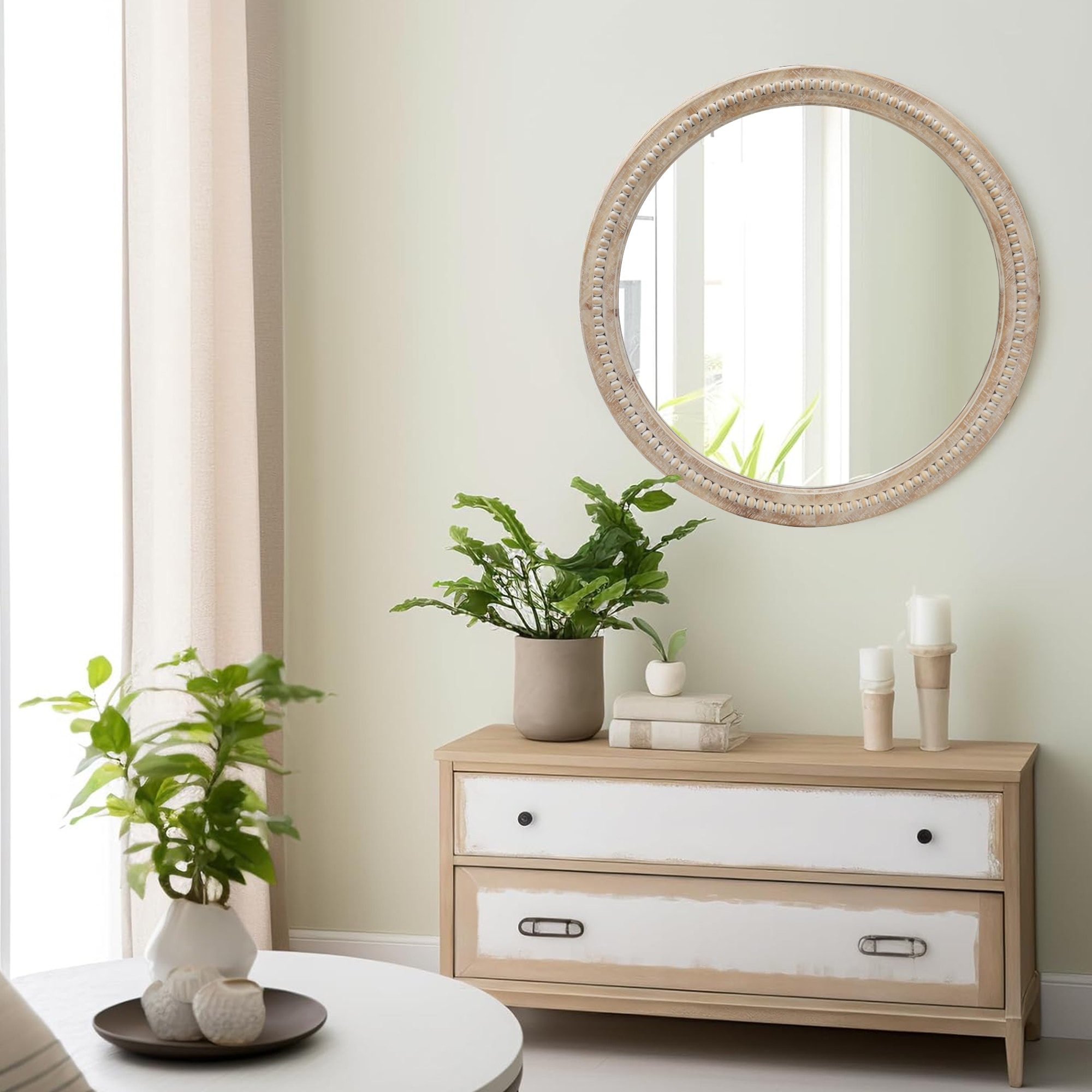 Country-Style Wooden Bead Mirror Enhances Your Home Style